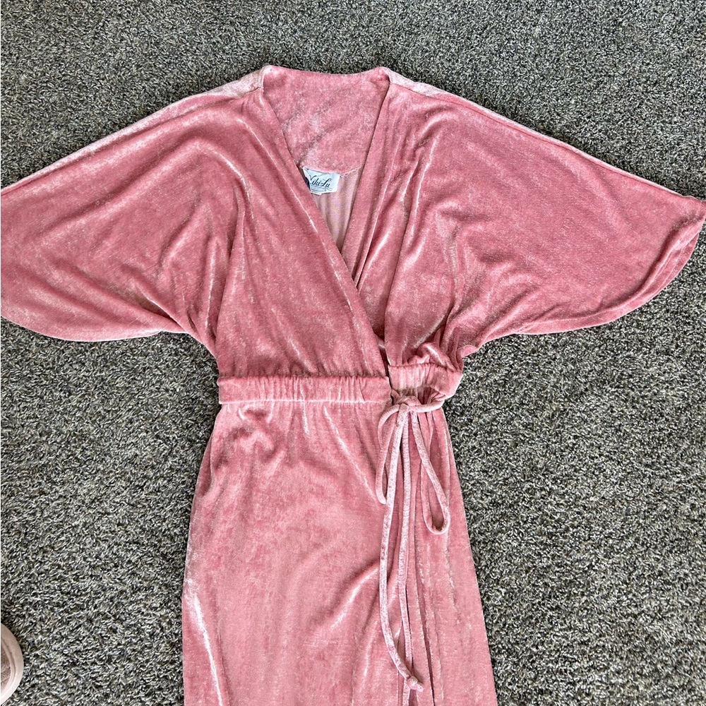 Niki-Lu 80s Vintage Women’s Crushed Pink Velvet Wrap-Around Robe Size Small - Picture 7 of 11